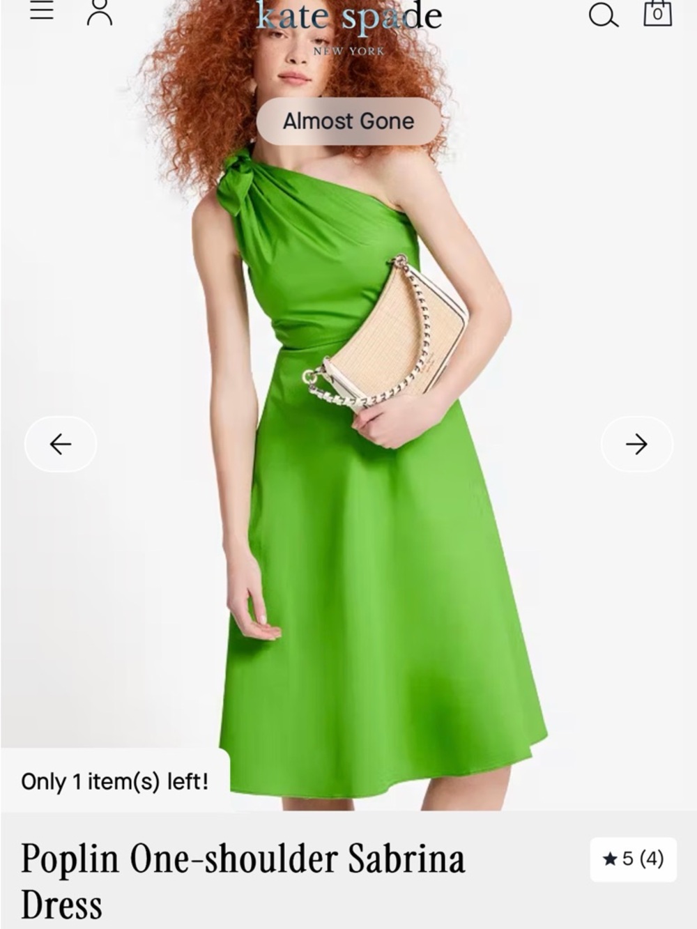 kate spade One-Shoulder Poplin Dress in Bright Green - Size 2